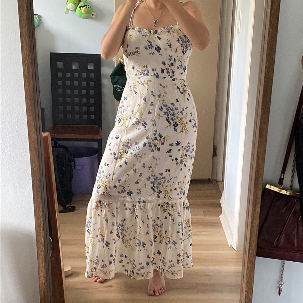Floral Maxi Dress in Cream and Blue